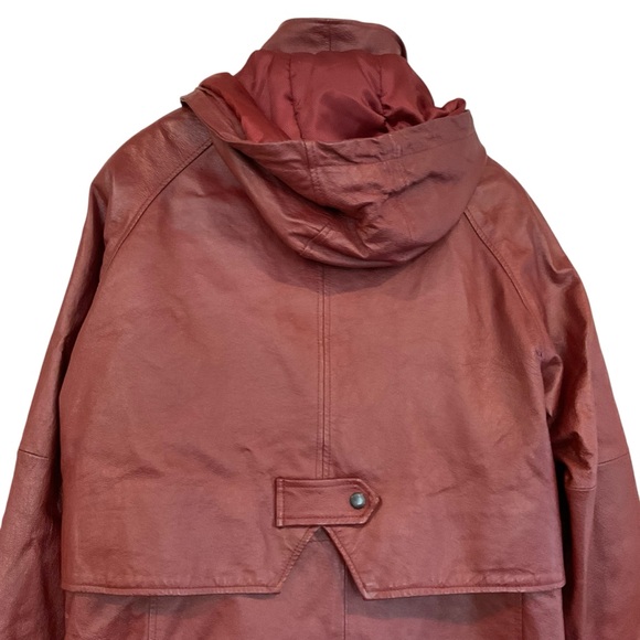 VTG 90s Phase Two Men’s XL Long Red Leather Jacket Removable Hood/Liner Parka - Picture 10 of 17